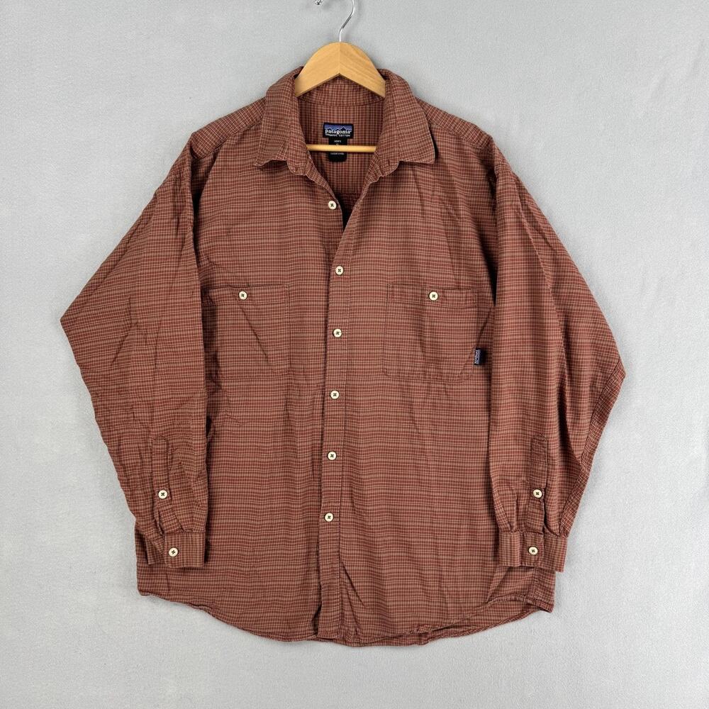 Patagonia Shirt Mens XL Brown Plaid Organic Cotton Long Sleeve Button Up Casual